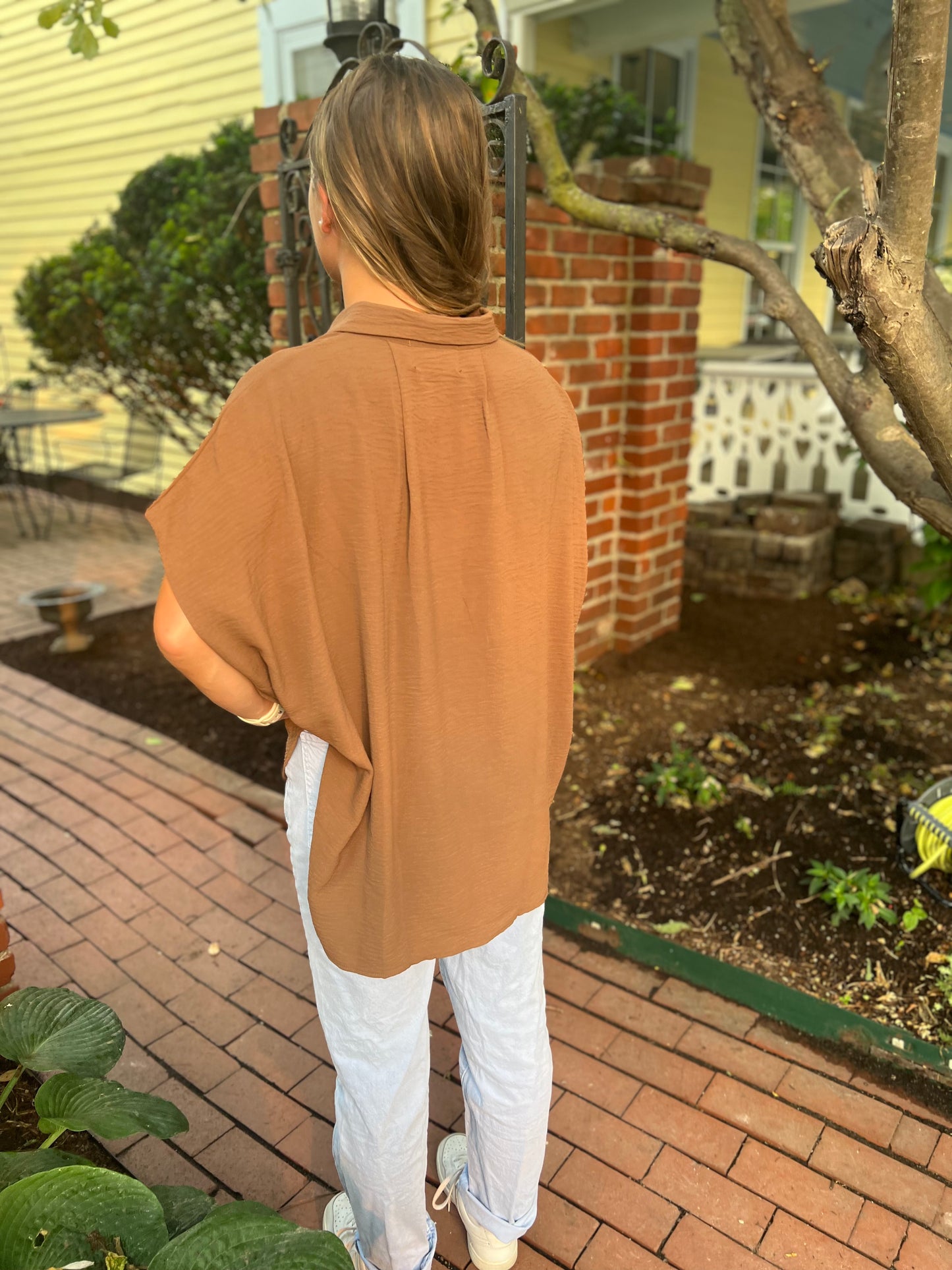 Coffee first button up top