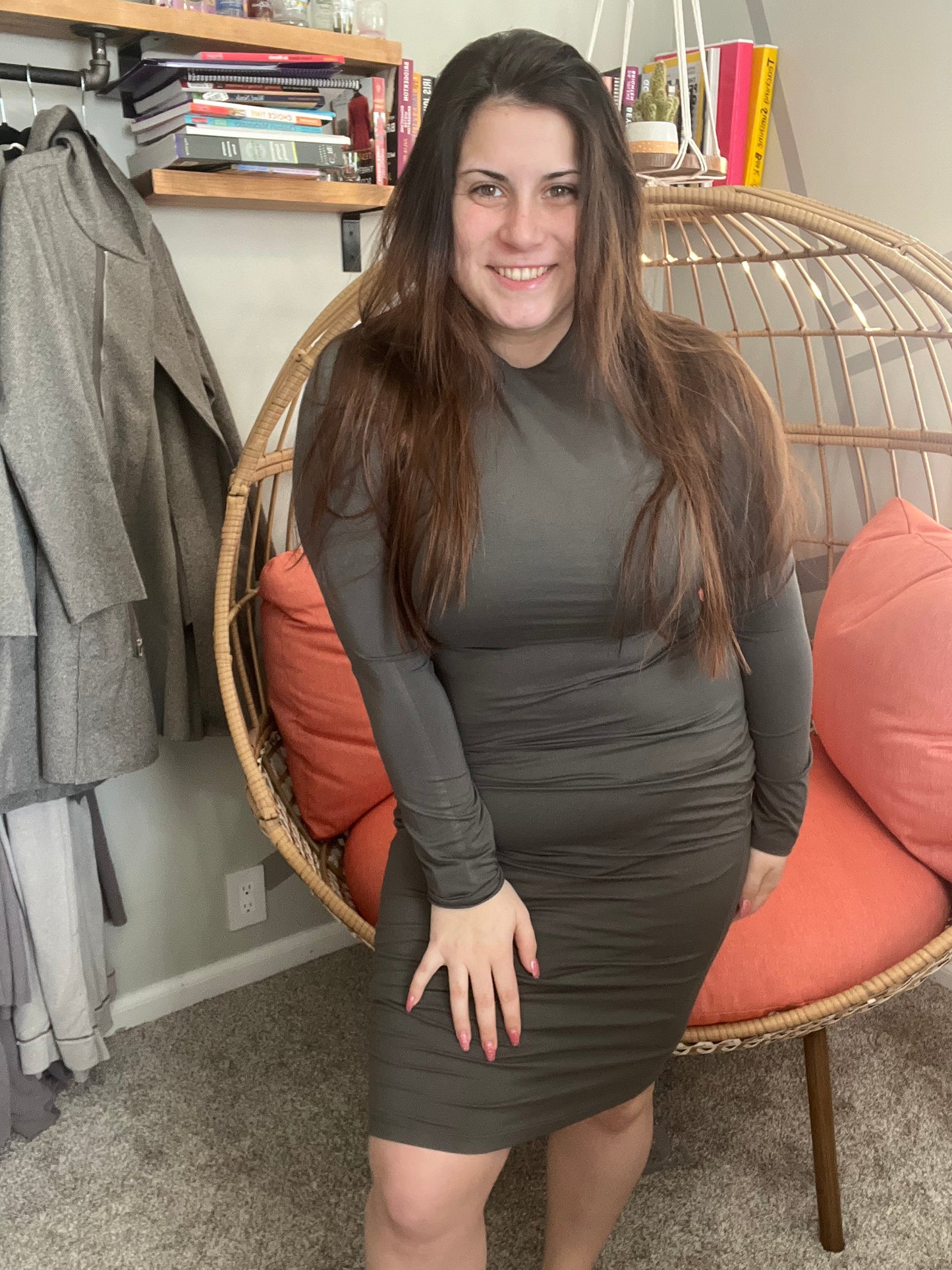 Green body con dress