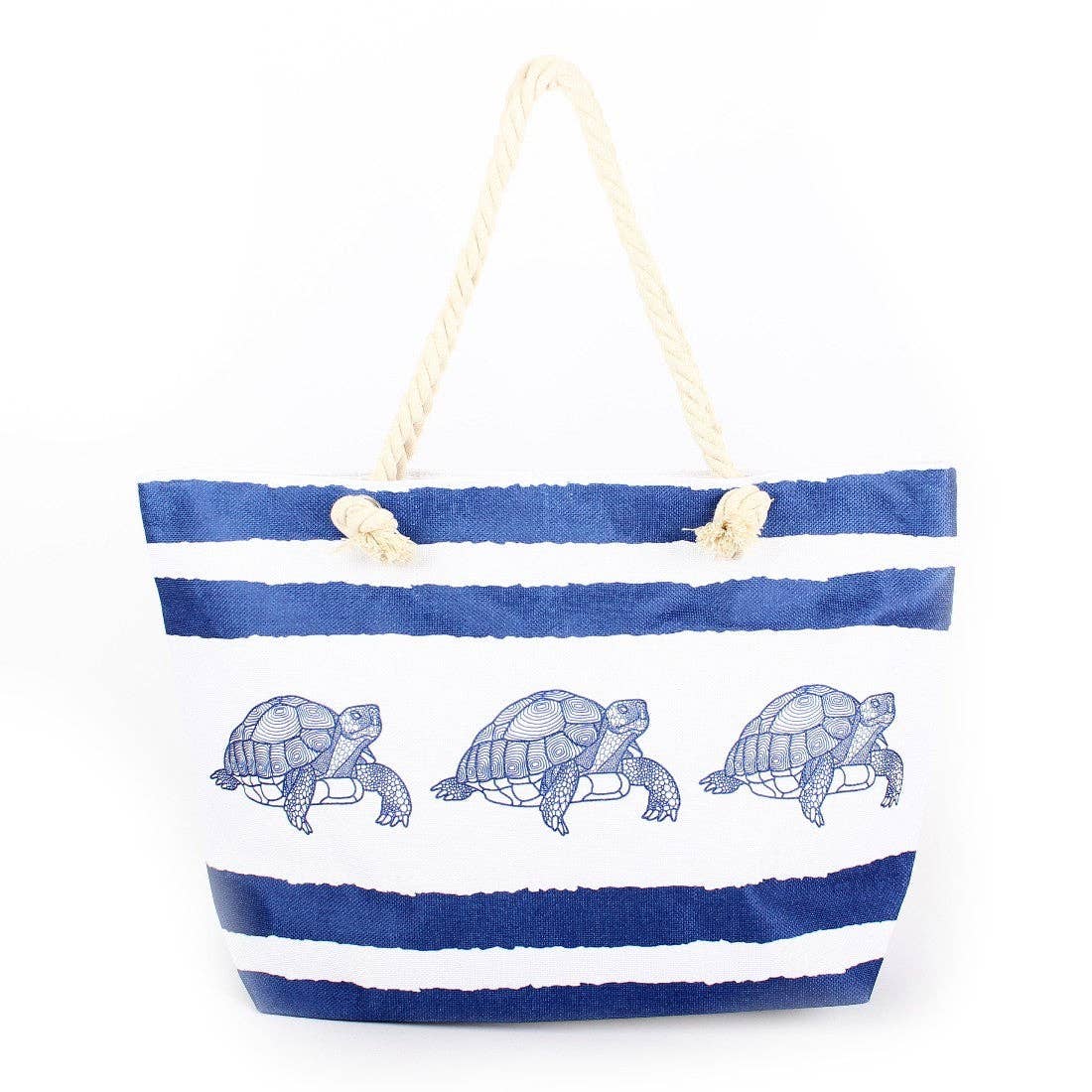 Striped Turtle Printed Large Beach Tote Bag